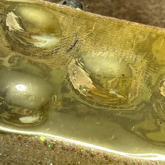 Golden Glittered Swiss Cheese Glass Christmas Tree Ornament 2.75" - Picture 9 of 10